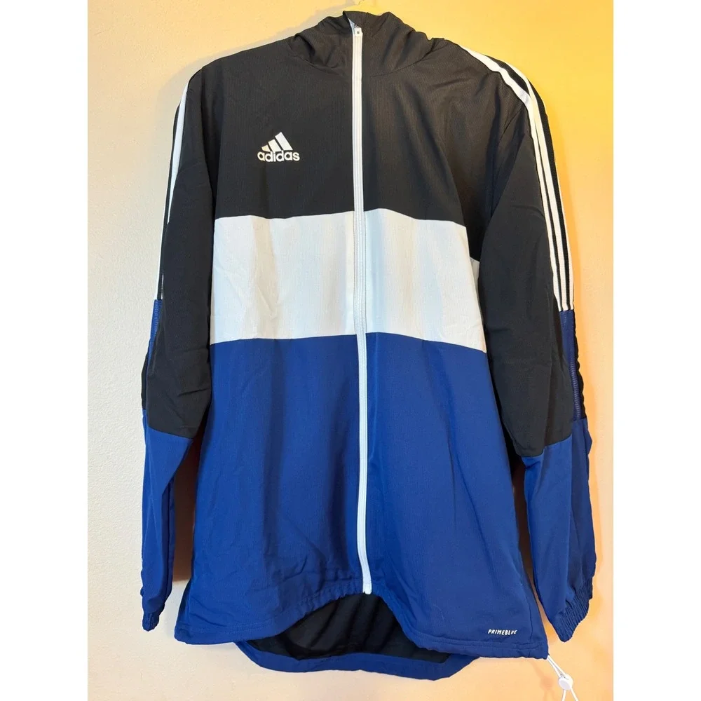 Adidas Mens Tiro WRM WB Primeblue Soccer Windbreaker Jacket Blue Black H33692 L